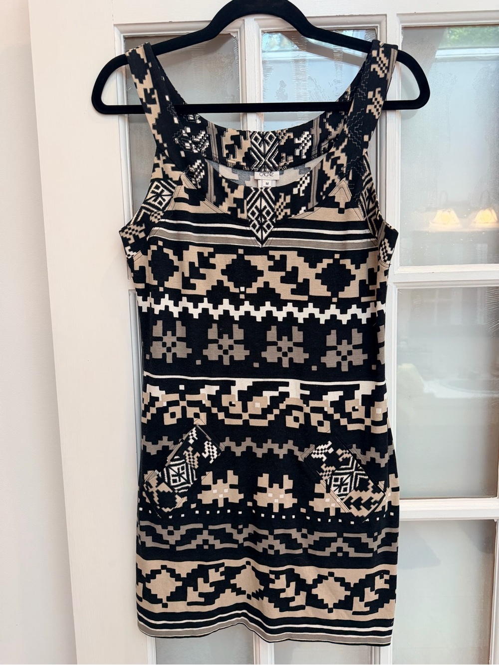 Vintage Cache Y2K Boho Aztec Southwestern Black & Cream Mini Dress Size Med M